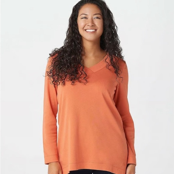 Isaac Mizrahi Live Essentials Orange Tangerine Long Sleeve Cotton - Large - Picture 1 of 10